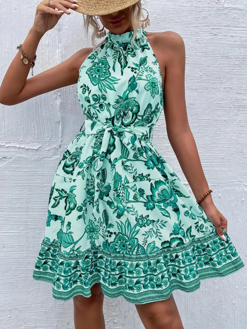 Tie Waist Printed Mini Dress